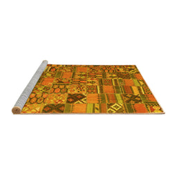 Sideview of Machine Washable Patchwork Yellow Transitional Rug, wshcon2970yw