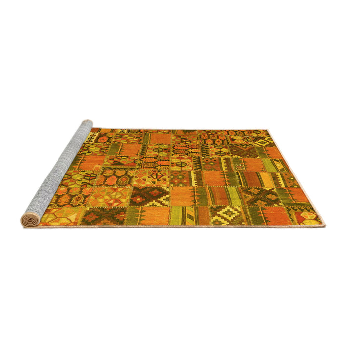 Sideview of Machine Washable Patchwork Yellow Transitional Rug, wshcon2970yw