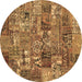 Round Machine Washable Abstract Brown Contemporary Rug, wshcon2971brn