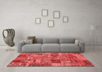 Machine Washable Abstract Red Contemporary Rug, wshcon2971red