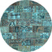 Round Abstract Light Blue Contemporary Rug, con2971lblu