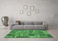 Machine Washable Abstract Emerald Green Contemporary Rug, wshcon2971emgrn