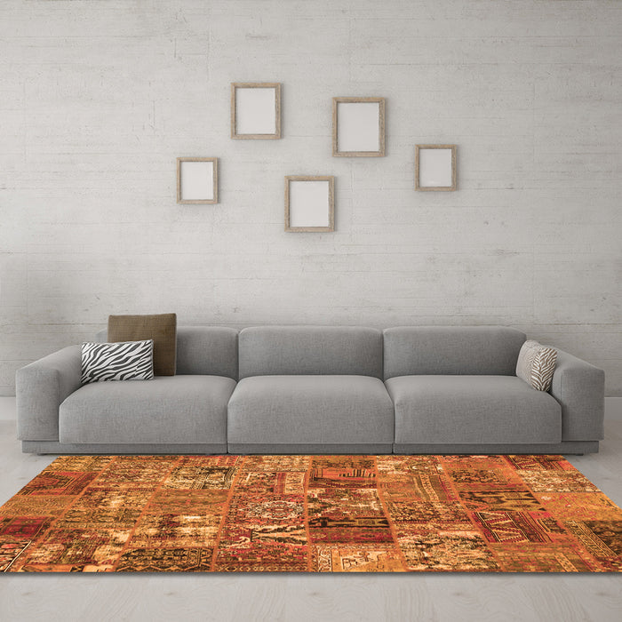 Machine Washable Abstract Orange Contemporary Area Rugs in a Living Room, wshcon2971org