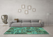 Machine Washable Abstract Turquoise Contemporary Area Rugs in a Living Room,, wshcon2971turq