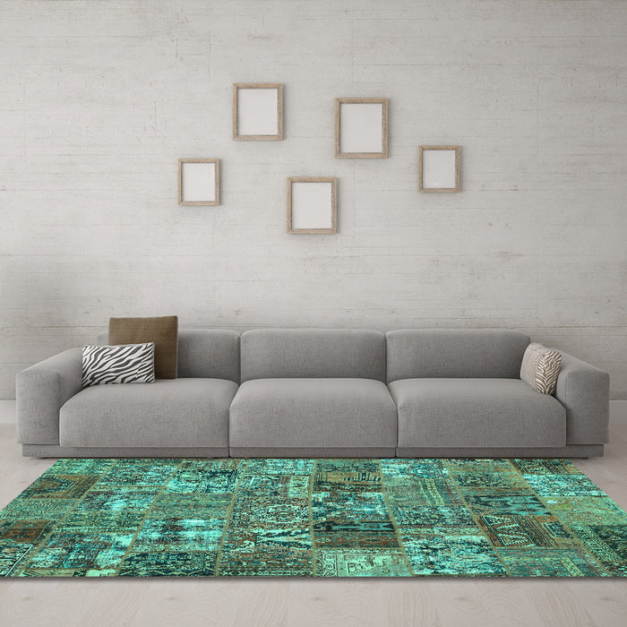 Machine Washable Abstract Turquoise Contemporary Area Rugs in a Living Room,, wshcon2971turq