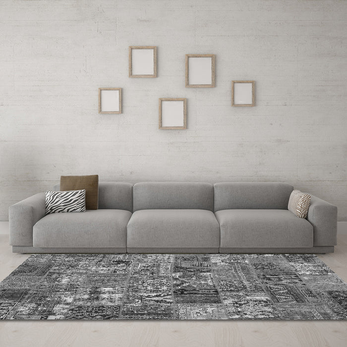 Machine Washable Abstract Gray Contemporary Rug in a Living Room,, wshcon2971gry