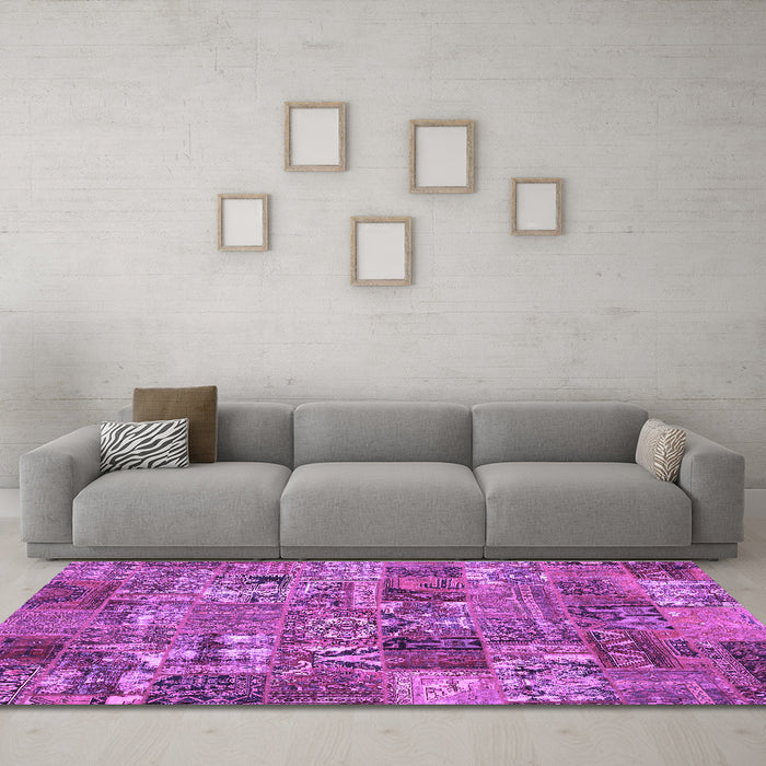 Machine Washable Abstract Purple Contemporary Area Rugs in a Living Room, wshcon2971pur