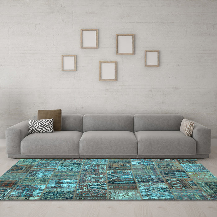 Machine Washable Abstract Light Blue Contemporary Rug in a Living Room, wshcon2971lblu