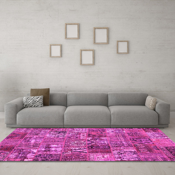 Machine Washable Abstract Pink Contemporary Rug in a Living Room, wshcon2971pnk