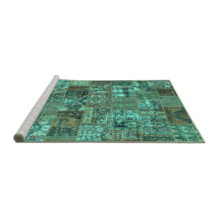 Sideview of Machine Washable Abstract Turquoise Contemporary Area Rugs, wshcon2971turq