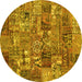 Round Abstract Yellow Contemporary Rug, con2971yw