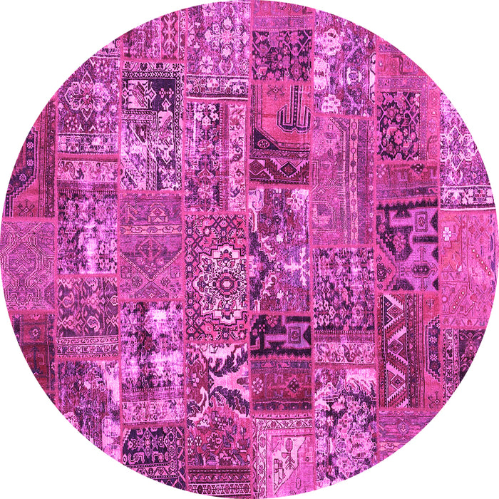 Round Machine Washable Abstract Pink Contemporary Rug, wshcon2971pnk