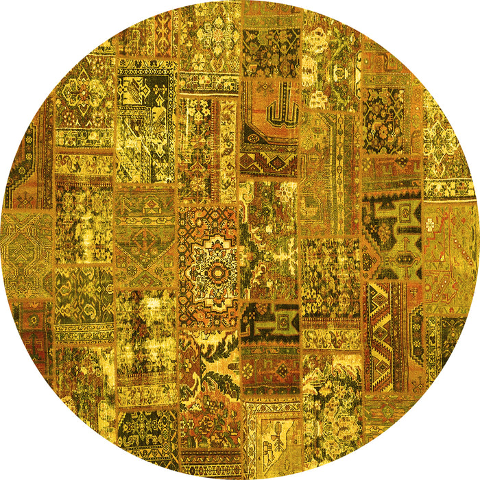 Round Machine Washable Abstract Yellow Contemporary Rug, wshcon2971yw