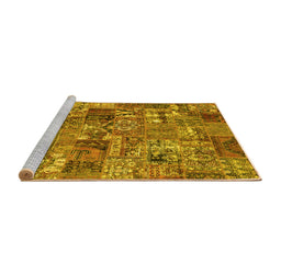 Sideview of Machine Washable Abstract Yellow Contemporary Rug, wshcon2971yw