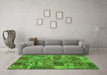 Machine Washable Abstract Green Contemporary Area Rugs in a Living Room,, wshcon2971grn