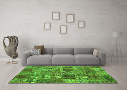 Machine Washable Abstract Green Contemporary Area Rugs in a Living Room,, wshcon2971grn