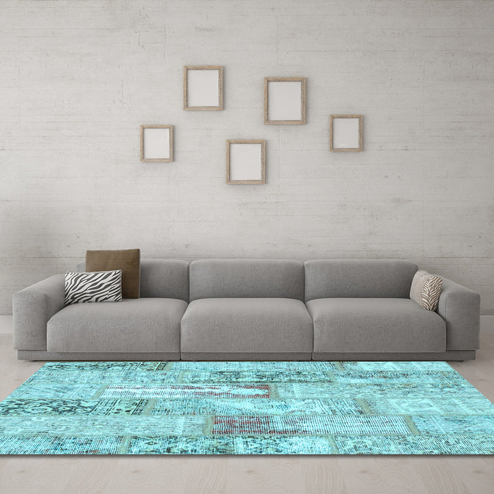 Machine Washable Patchwork Light Blue Transitional Rug in a Living Room, wshcon2972lblu