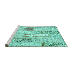 Sideview of Machine Washable Patchwork Turquoise Transitional Area Rugs, wshcon2972turq