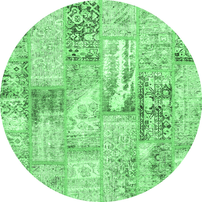 Round Patchwork Emerald Green Transitional Rug, con2972emgrn