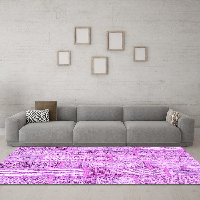 Machine Washable Patchwork Purple Transitional Area Rugs in a Living Room, wshcon2972pur