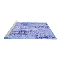 Sideview of Machine Washable Patchwork Blue Transitional Rug, wshcon2972blu