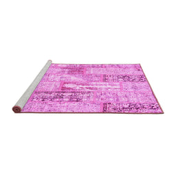 Sideview of Machine Washable Patchwork Pink Transitional Rug, wshcon2972pnk