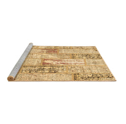 Sideview of Machine Washable Patchwork Brown Transitional Rug, wshcon2972brn