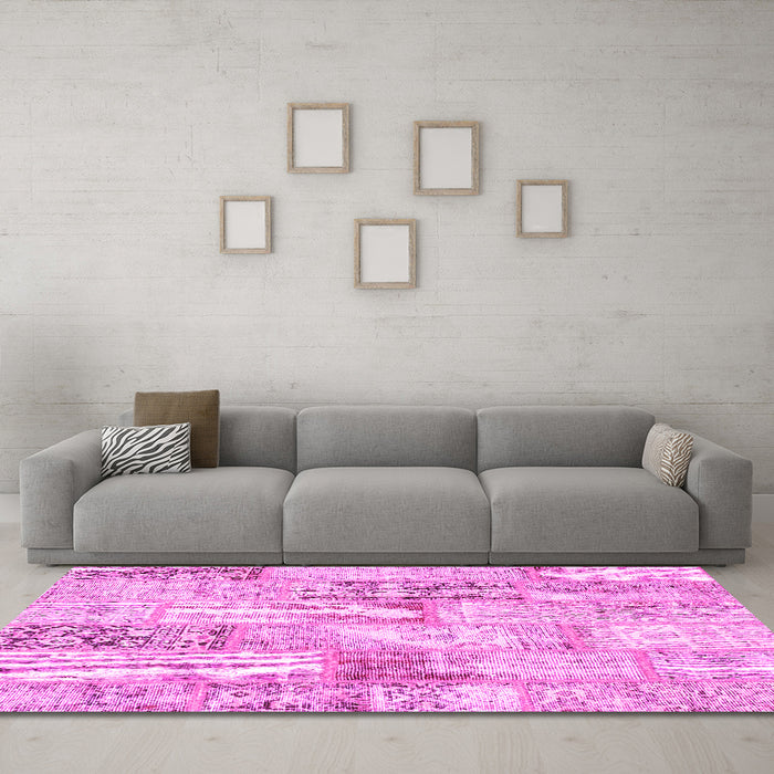 Machine Washable Patchwork Pink Transitional Rug in a Living Room, wshcon2972pnk
