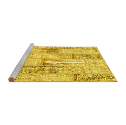 Sideview of Machine Washable Patchwork Yellow Transitional Rug, wshcon2972yw