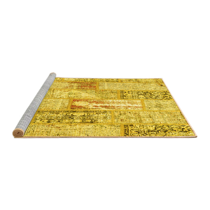 Sideview of Machine Washable Patchwork Yellow Transitional Rug, wshcon2972yw
