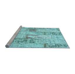 Sideview of Machine Washable Patchwork Light Blue Transitional Rug, wshcon2972lblu