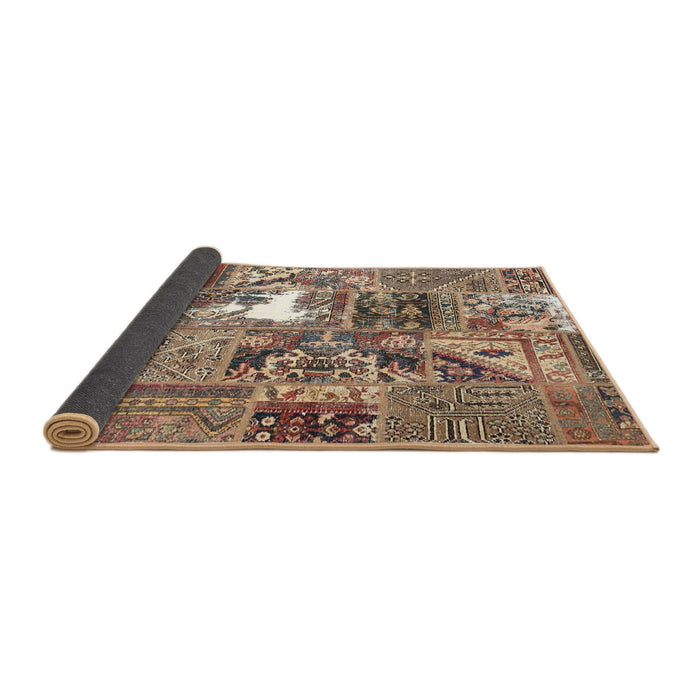 Thickness of Contemporary Reddish Brown Patchwork Rug, con2973