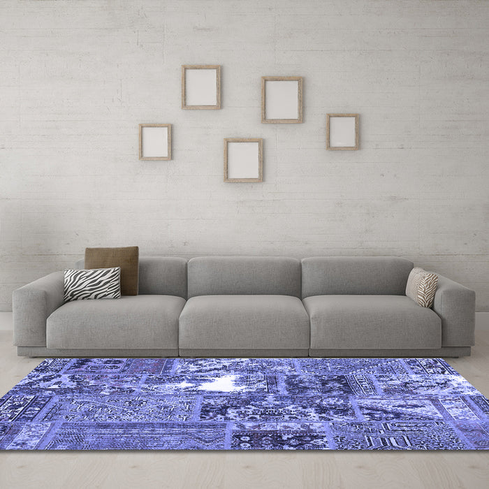 Machine Washable Patchwork Blue Transitional Rug in a Living Room, wshcon2973blu