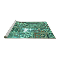 Sideview of Machine Washable Patchwork Turquoise Transitional Area Rugs, wshcon2973turq