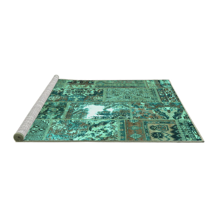 Sideview of Machine Washable Patchwork Turquoise Transitional Area Rugs, wshcon2973turq