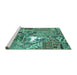 Sideview of Machine Washable Patchwork Turquoise Transitional Area Rugs, wshcon2973turq