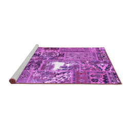 Sideview of Machine Washable Patchwork Purple Transitional Area Rugs, wshcon2973pur