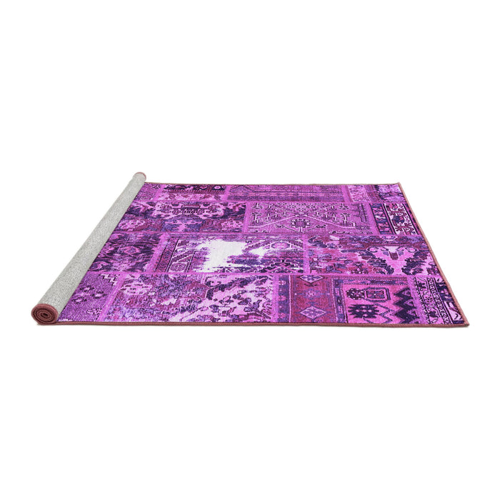 Sideview of Machine Washable Patchwork Purple Transitional Area Rugs, wshcon2973pur