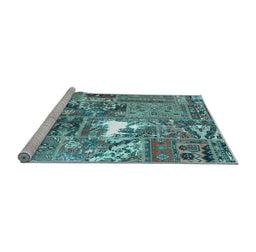 Sideview of Machine Washable Patchwork Light Blue Transitional Rug, wshcon2973lblu
