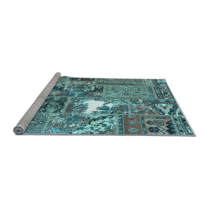 Sideview of Machine Washable Patchwork Light Blue Transitional Rug, wshcon2973lblu