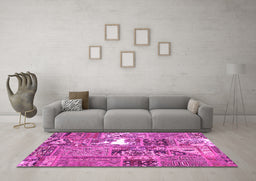 Machine Washable Patchwork Pink Transitional Rug in a Living Room, wshcon2973pnk