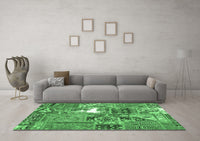 Machine Washable Patchwork Emerald Green Transitional Rug, wshcon2973emgrn