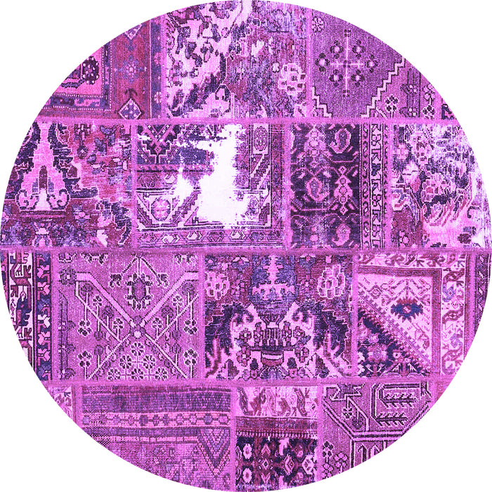 Round Machine Washable Patchwork Purple Transitional Area Rugs, wshcon2973pur