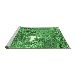 Sideview of Machine Washable Patchwork Emerald Green Transitional Area Rugs, wshcon2973emgrn