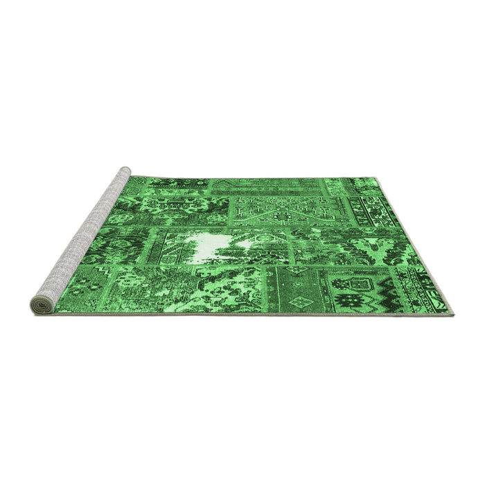 Sideview of Machine Washable Patchwork Emerald Green Transitional Area Rugs, wshcon2973emgrn