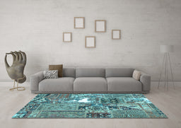 Machine Washable Patchwork Light Blue Transitional Rug in a Living Room, wshcon2973lblu