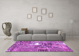 Machine Washable Patchwork Purple Transitional Area Rugs in a Living Room, wshcon2973pur