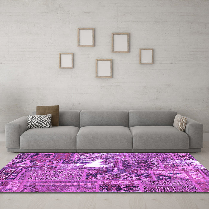 Machine Washable Patchwork Purple Transitional Area Rugs in a Living Room, wshcon2973pur