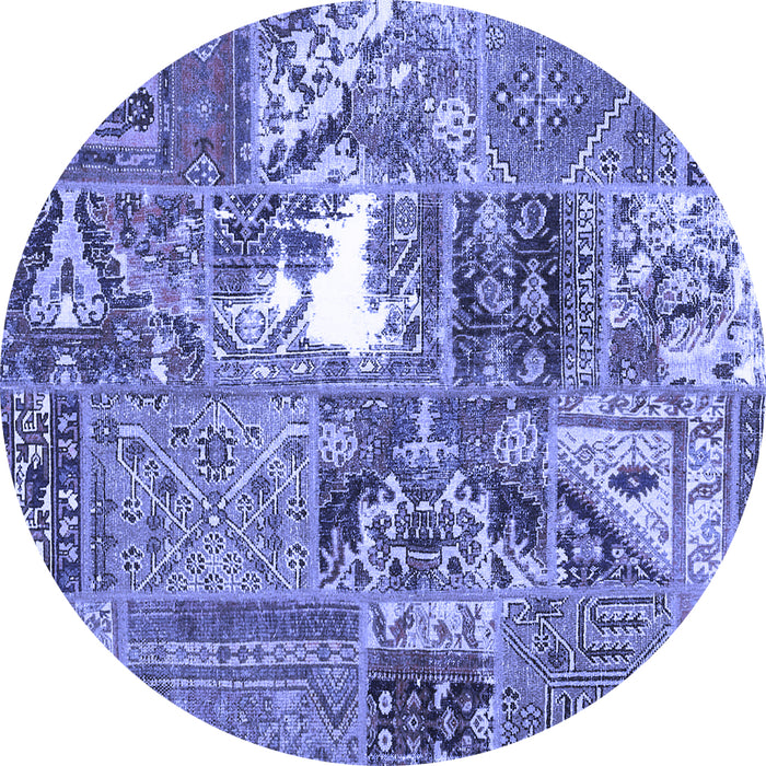 Round Machine Washable Patchwork Blue Transitional Rug, wshcon2973blu