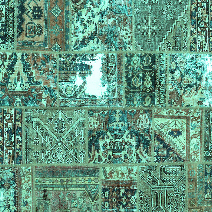 Square Machine Washable Patchwork Turquoise Transitional Area Rugs, wshcon2973turq